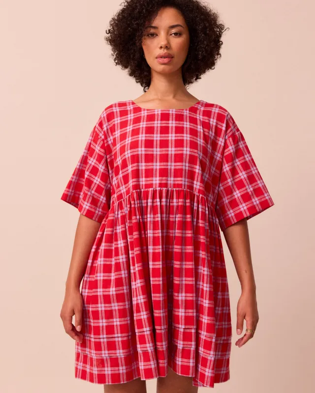 Neve Cherry Check Cotton Linen Dress sold by Beyond Nine