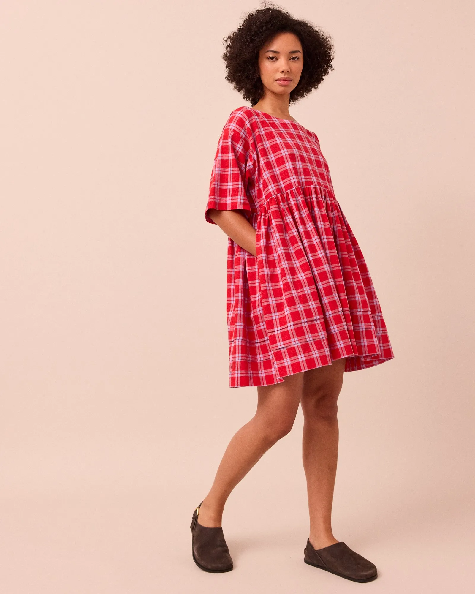Neve Cherry Check Cotton Linen Dress sold by Beyond Nine product image thumbnail 4