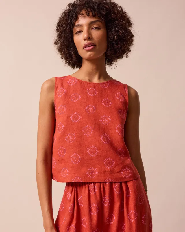 Esme Sahara Sun Print Linen Top sold by Beyond Nine