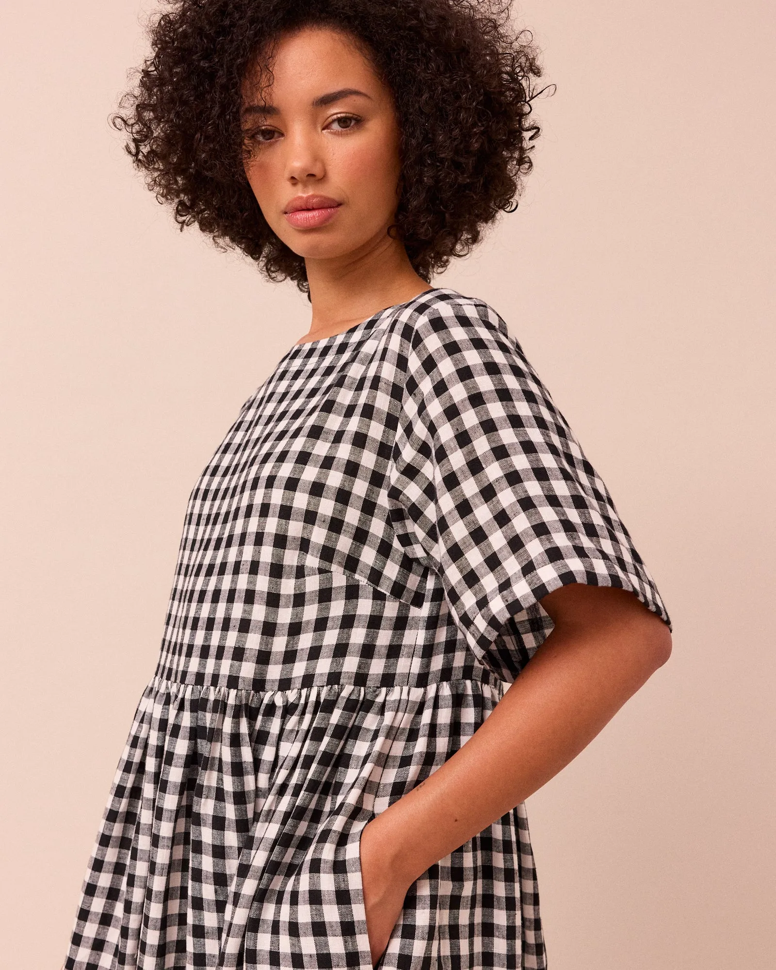 Verona Black & White Gingham Linen Dress sold by Beyond Nine product image thumbnail 2