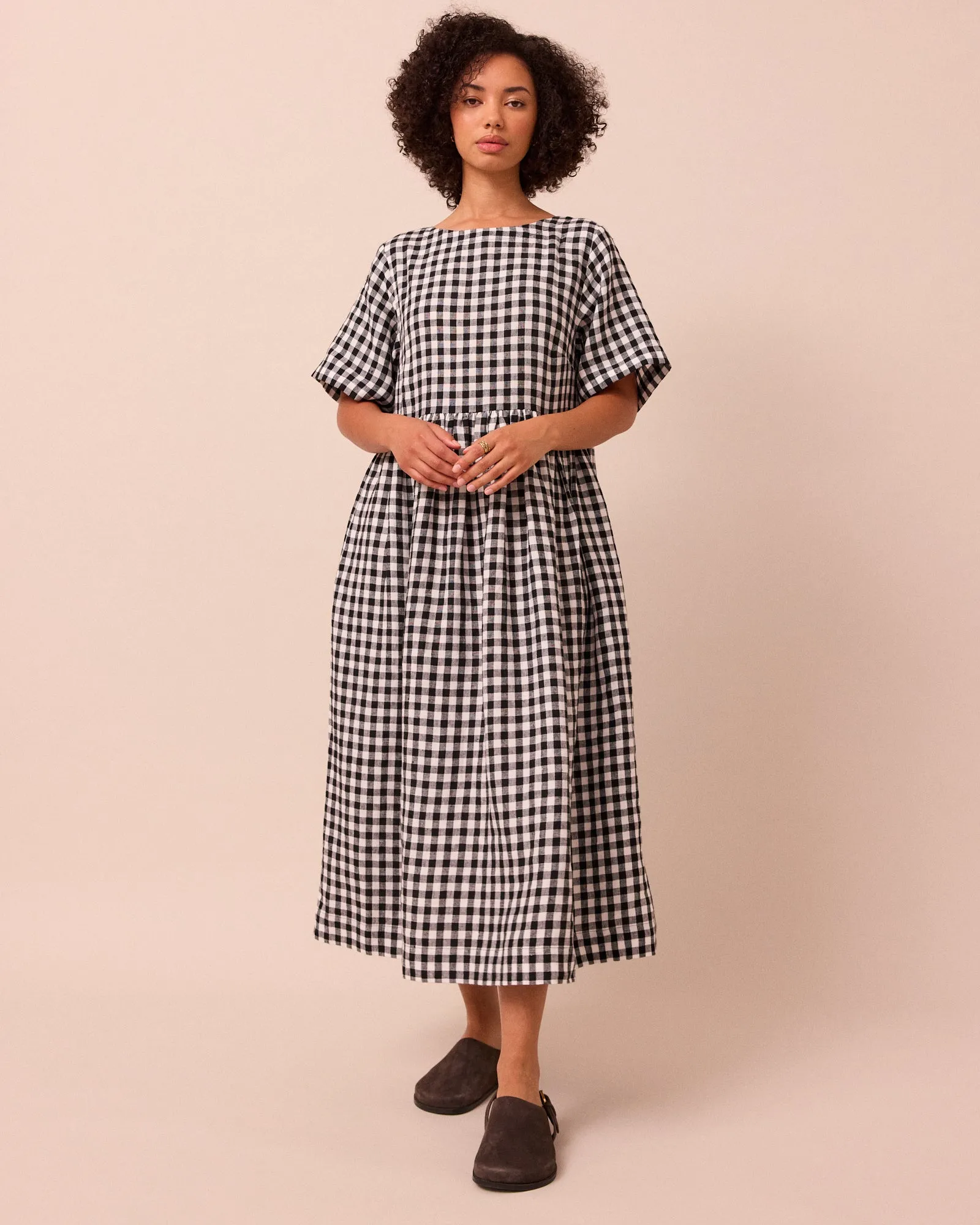 Verona Black & White Gingham Linen Dress sold by Beyond Nine