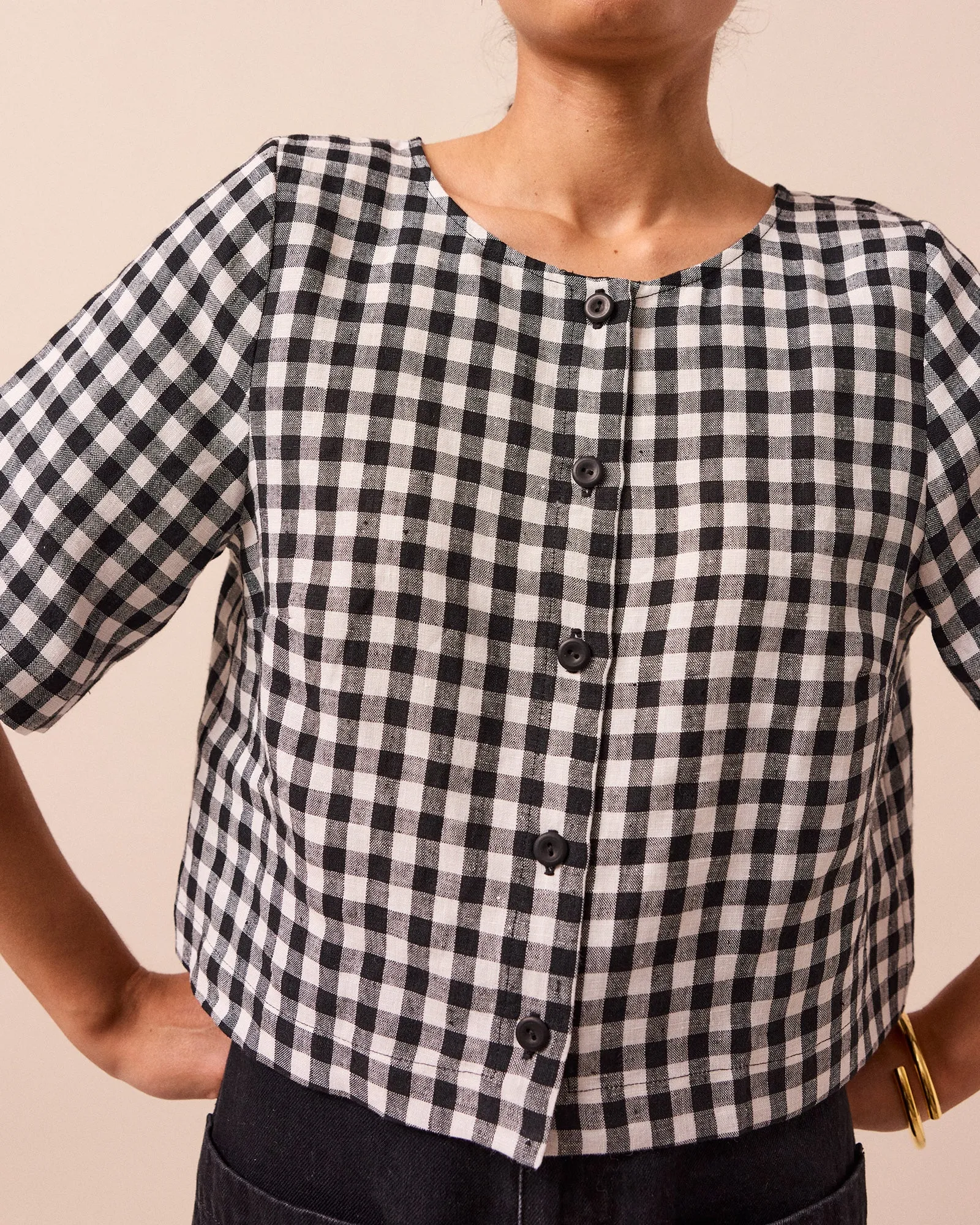 Evelyn Black & White Gingham Linen Top sold by Beyond Nine product image thumbnail 2