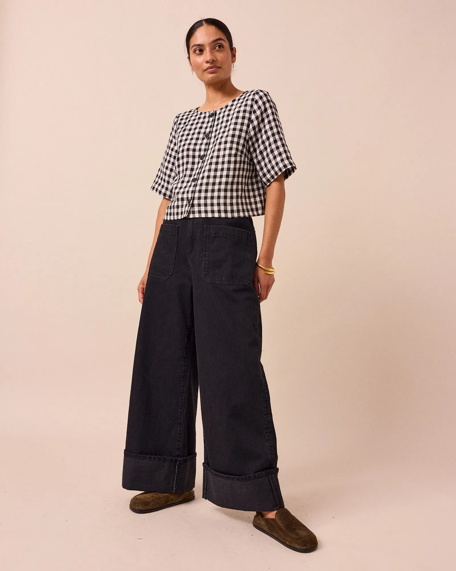 Evelyn Black & White Gingham Linen Top sold by Beyond Nine product image thumbnail 3