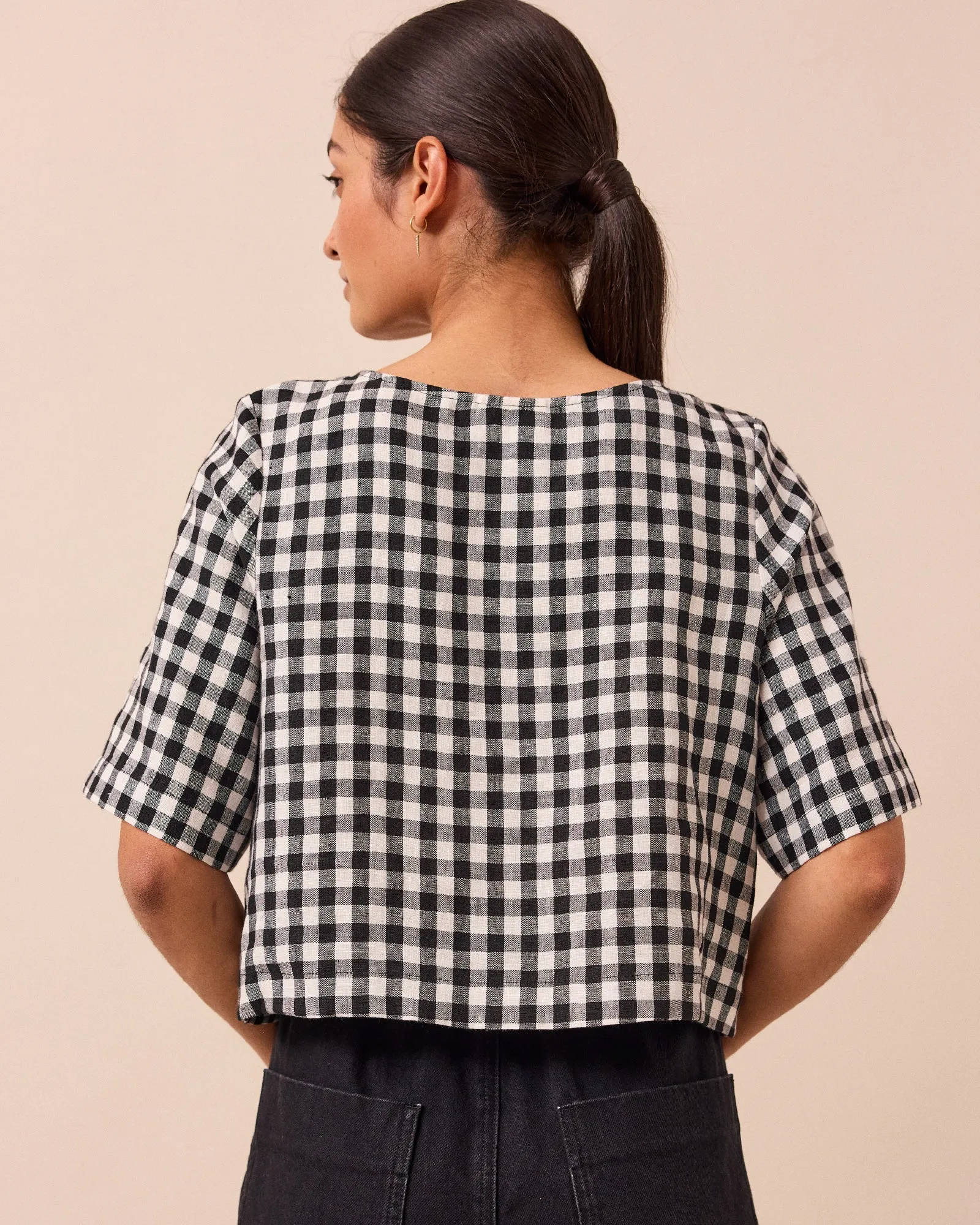 Evelyn Black & White Gingham Linen Top sold by Beyond Nine product image thumbnail 5