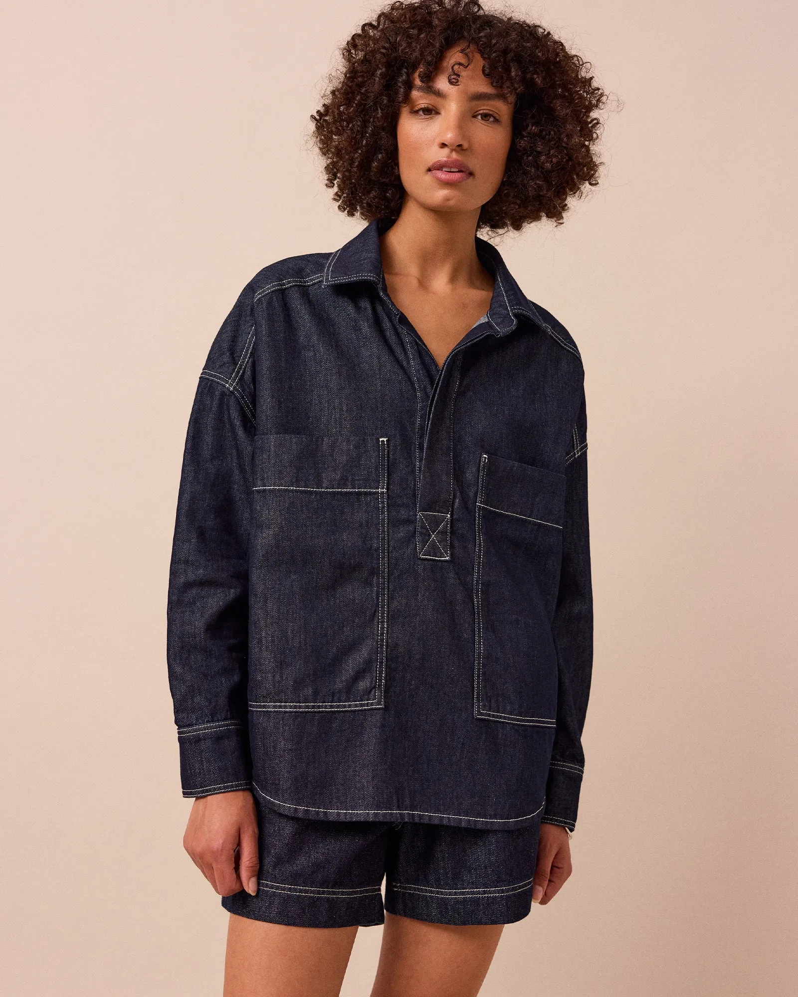 Olla Indigo Rinse Wash Denim Shirt sold by Beyond Nine