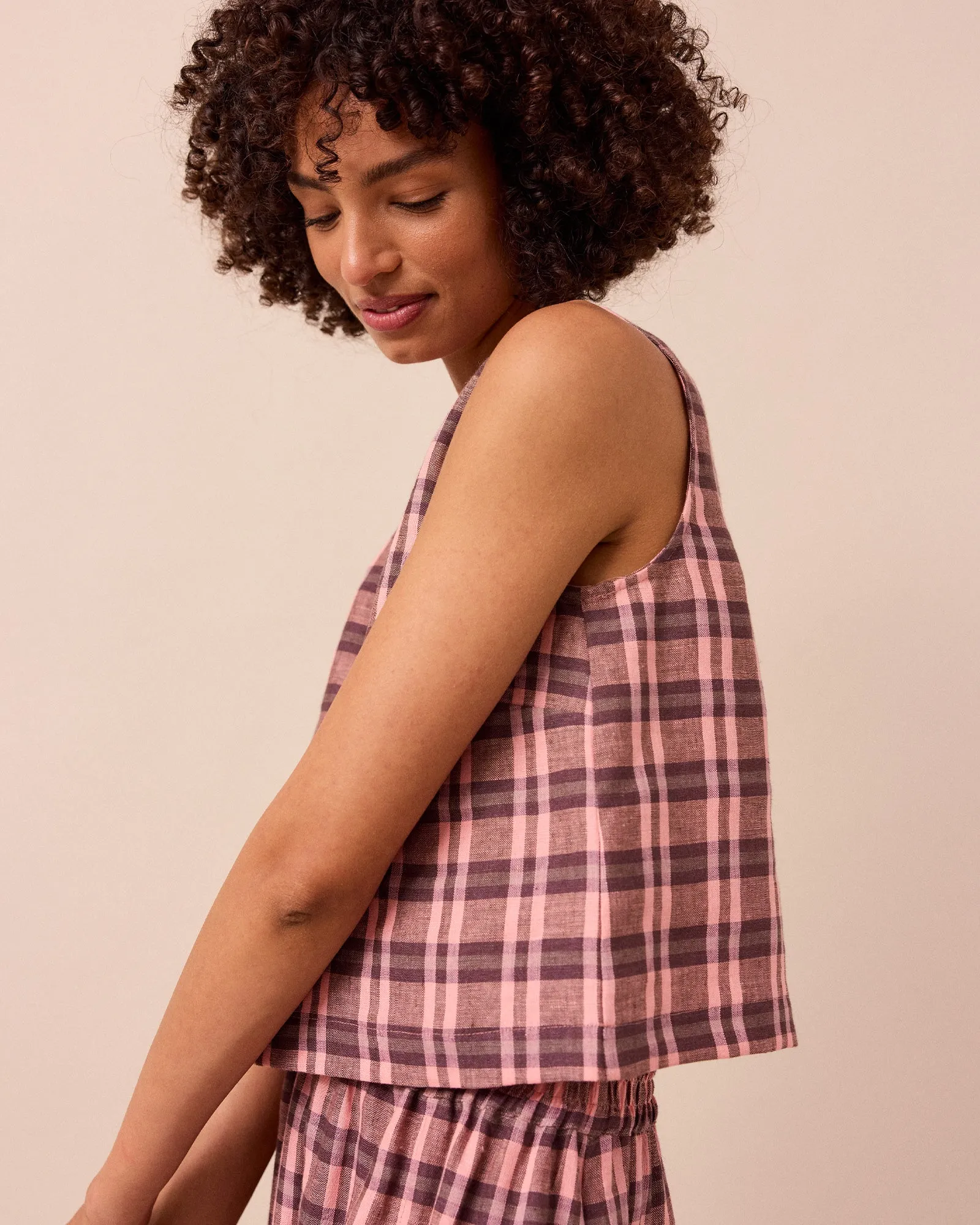Esme Dewberry Check Linen Top sold by Beyond Nine product image thumbnail 4