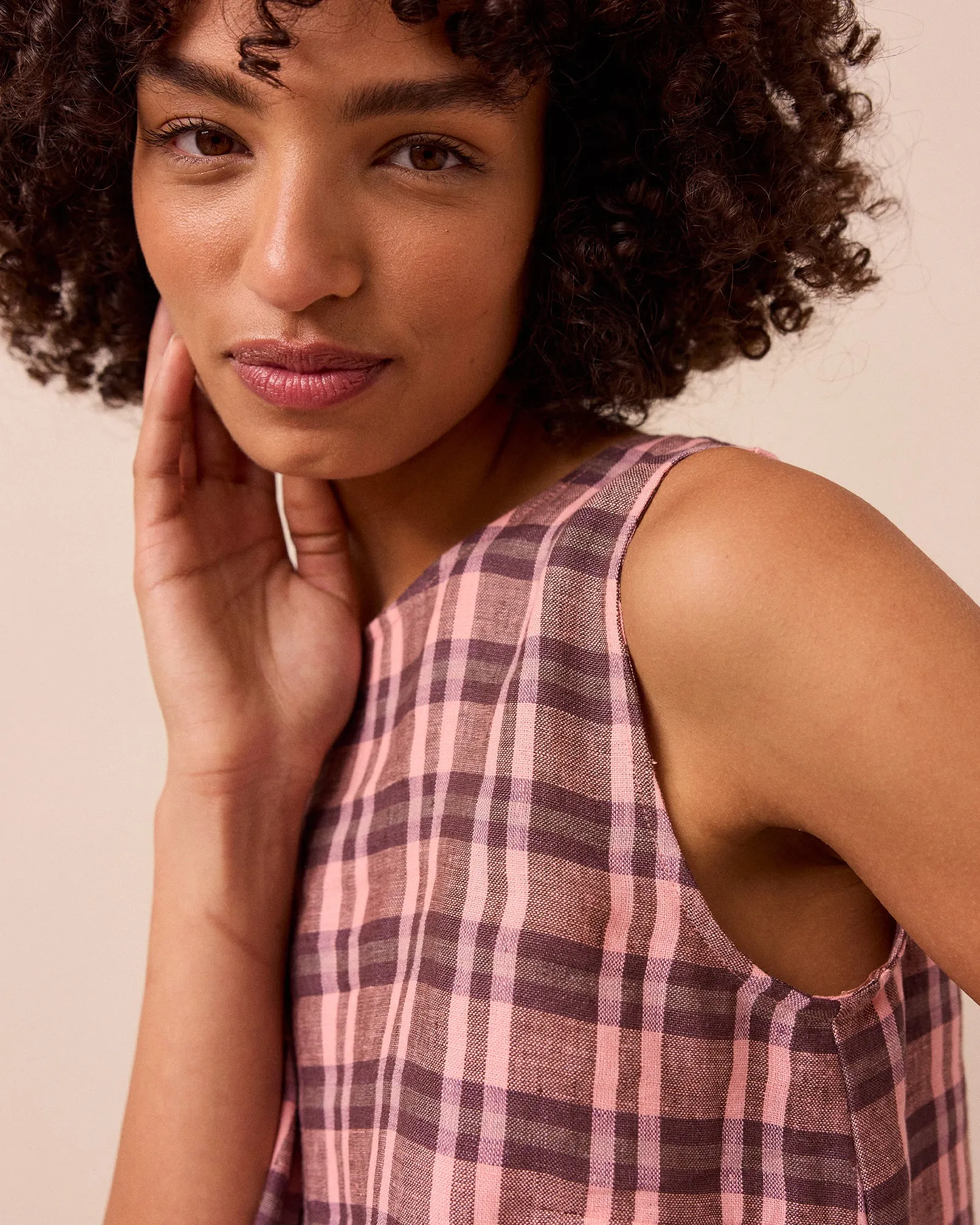 Esme Dewberry Check Linen Top sold by Beyond Nine product image thumbnail 2