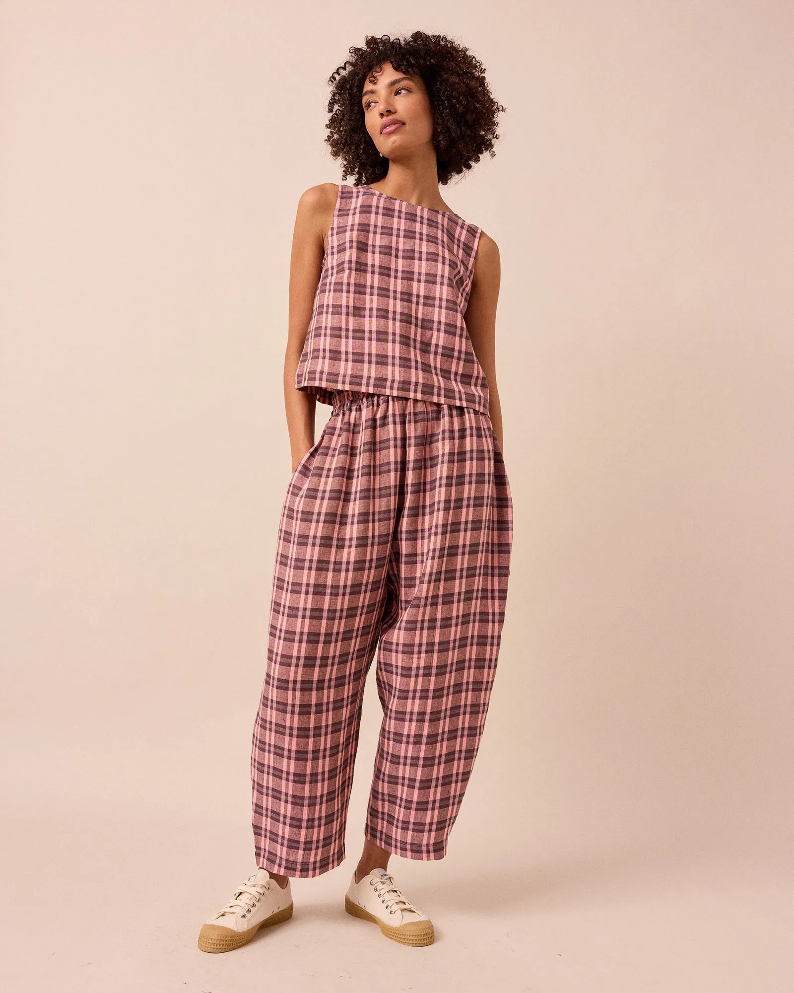 Esme Dewberry Check Linen Top sold by Beyond Nine product image thumbnail 3