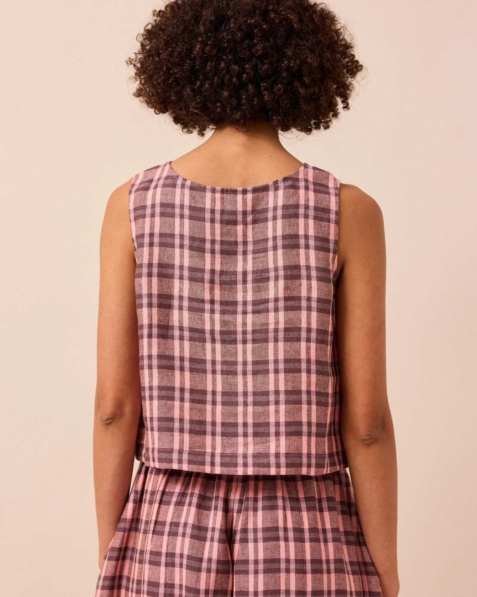 Esme Dewberry Check Linen Top sold by Beyond Nine product image thumbnail 5