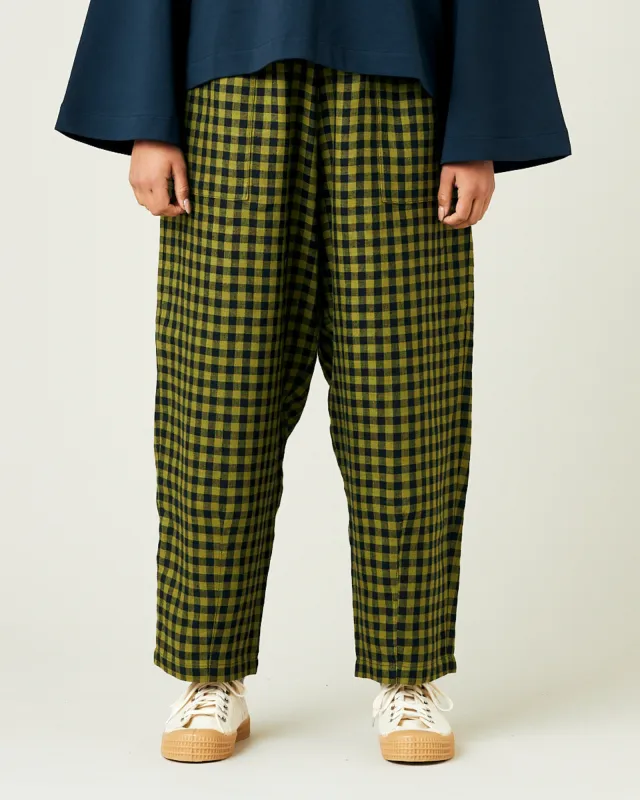 Huxley Green Gingham Linen Trousers sold by Beyond Nine