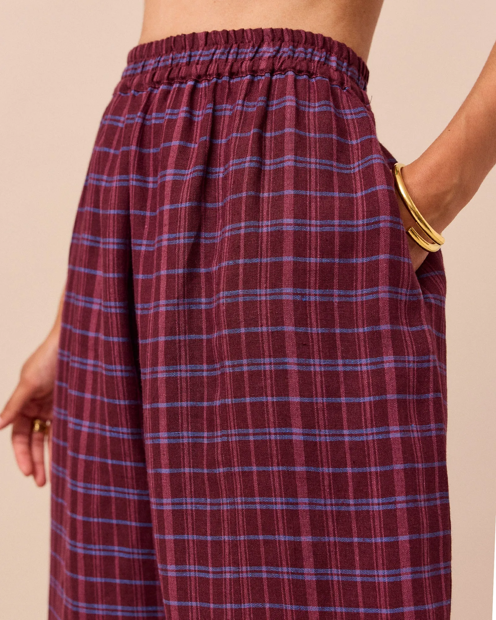 Mabel Mulberry Plaid Linen Trousers sold by Beyond Nine product image thumbnail 2