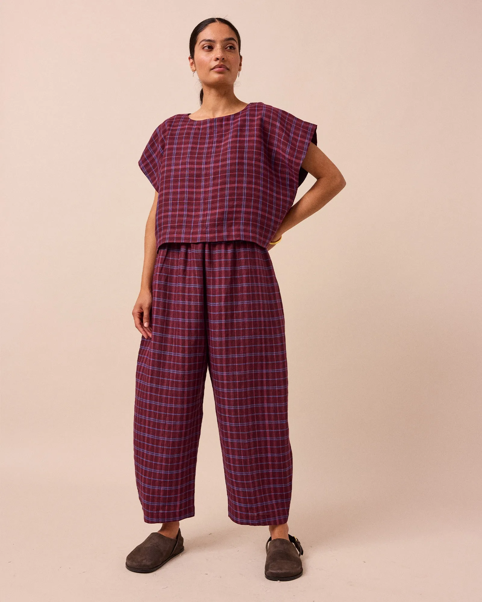 Polly Mulberry Plaid Linen Top sold by Beyond Nine product image thumbnail 3