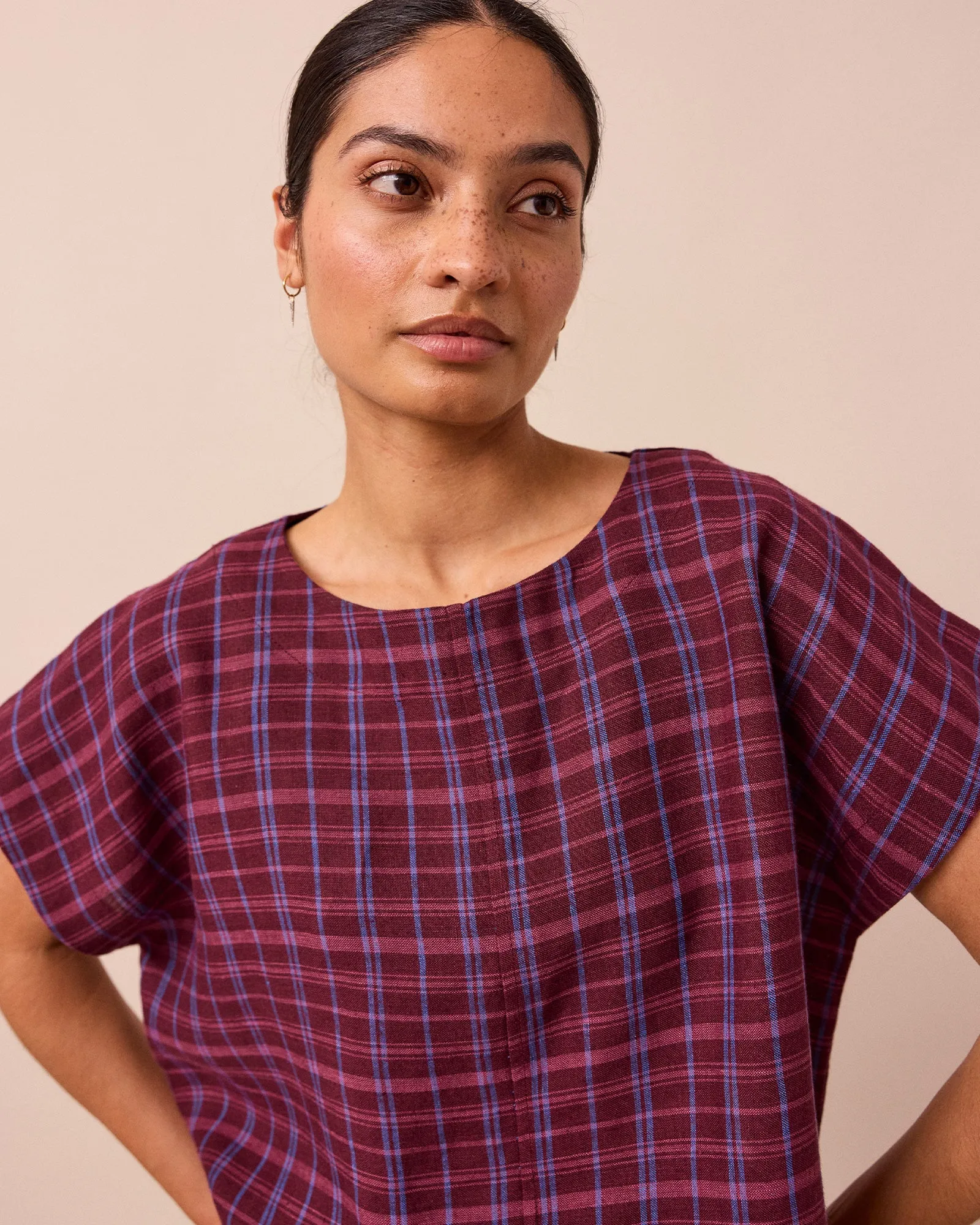 Polly Mulberry Plaid Linen Top sold by Beyond Nine product image thumbnail 5
