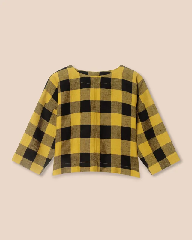 Lily Chartreuse Mega Check Linen Top sold by Beyond Nine