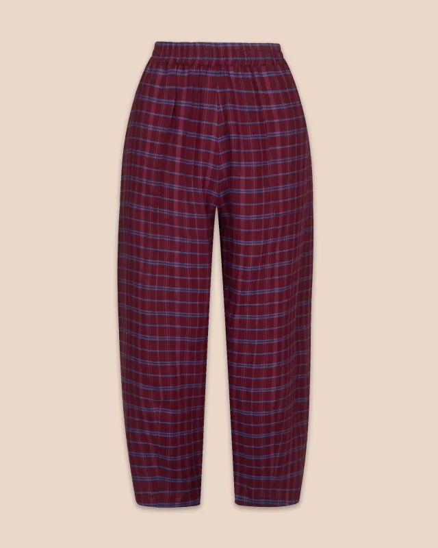 Huxley Mulberry Plaid Linen Trousers sold by Beyond Nine