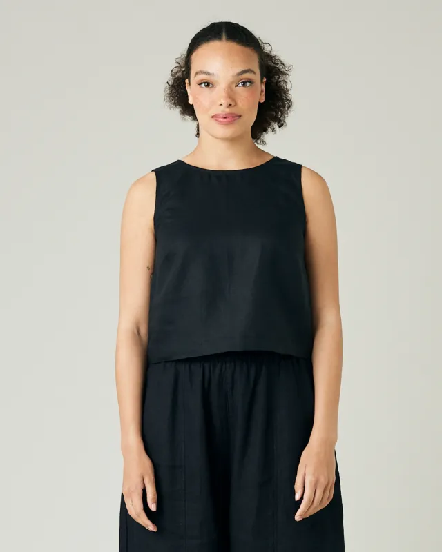 Esme Black Linen Top sold by Beyond Nine