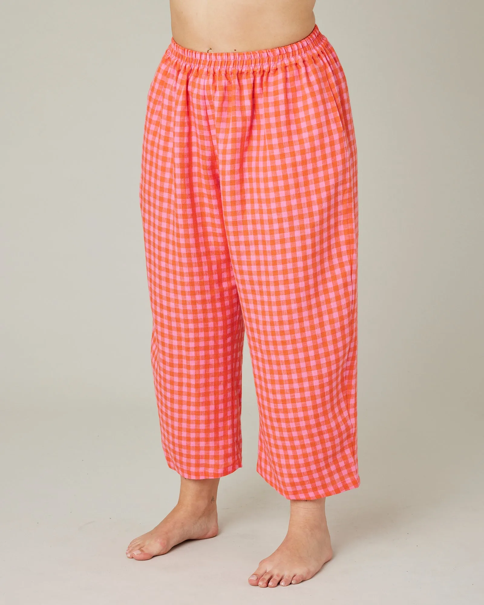 Ultimate PJ Trousers Tomato & Pink Check Linen sold by Beyond Nine product image thumbnail 2