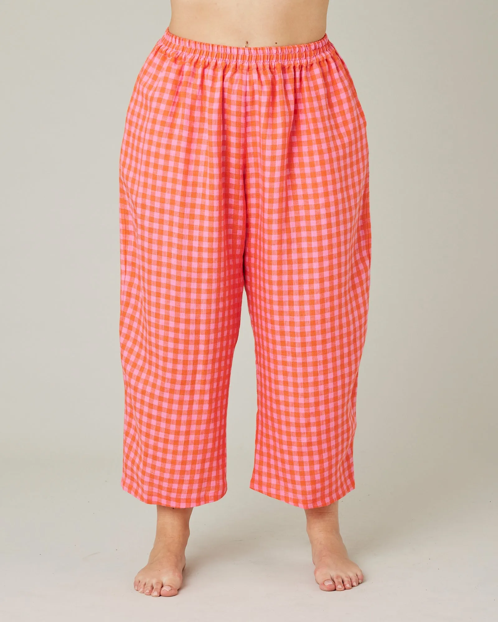 Ultimate PJ Trousers Tomato & Pink Check Linen sold by Beyond Nine