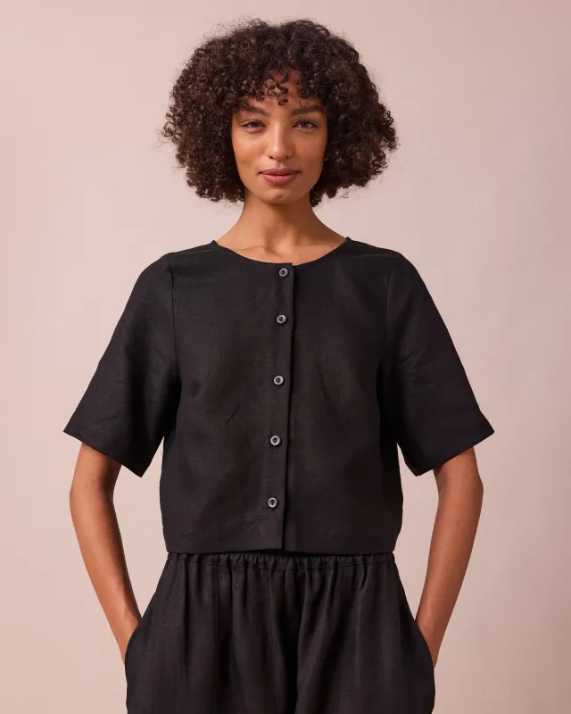 Evelyn Black Linen Top sold by Beyond Nine