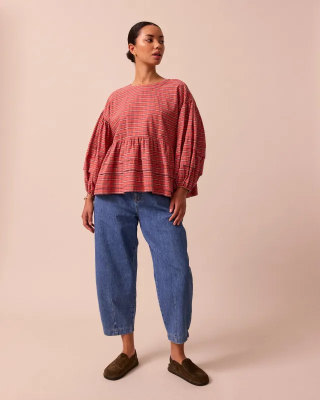 Simone Washed Tartain Plaid Cotton Linen Top sold by Beyond Nine