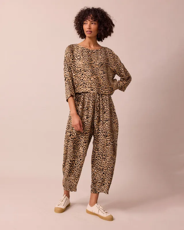Mabel Leopard Print Cupro Trousers sold by Beyond Nine