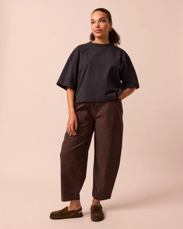 Remi Cocoa Gingham Denim Jeans sold by Beyond Nine