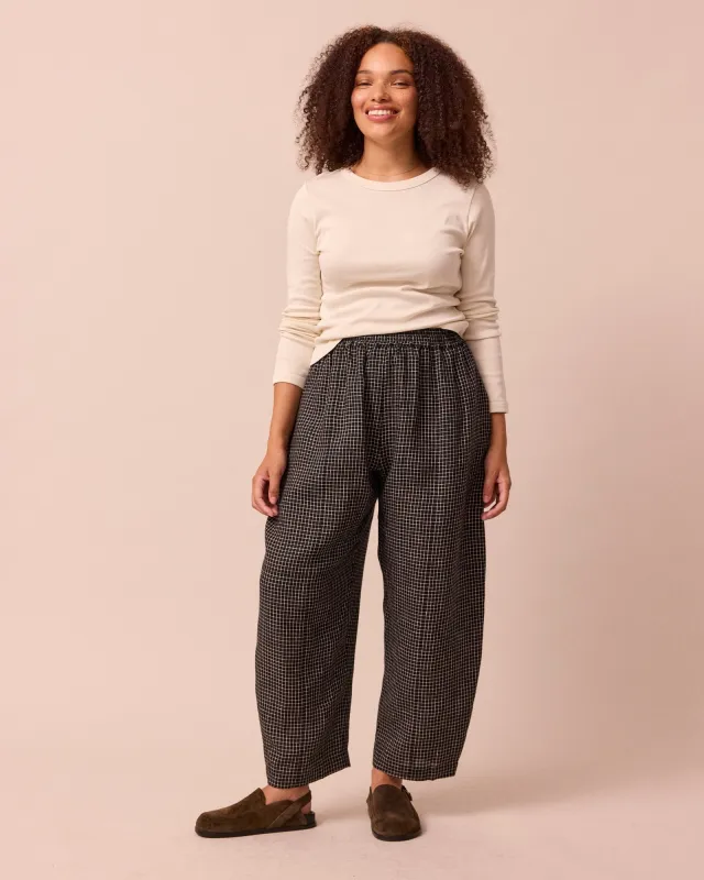 Mabel Black Mini Grid Linen Trousers sold by Beyond Nine