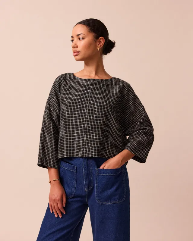 Lily Black Mini Grid Linen Top sold by Beyond Nine