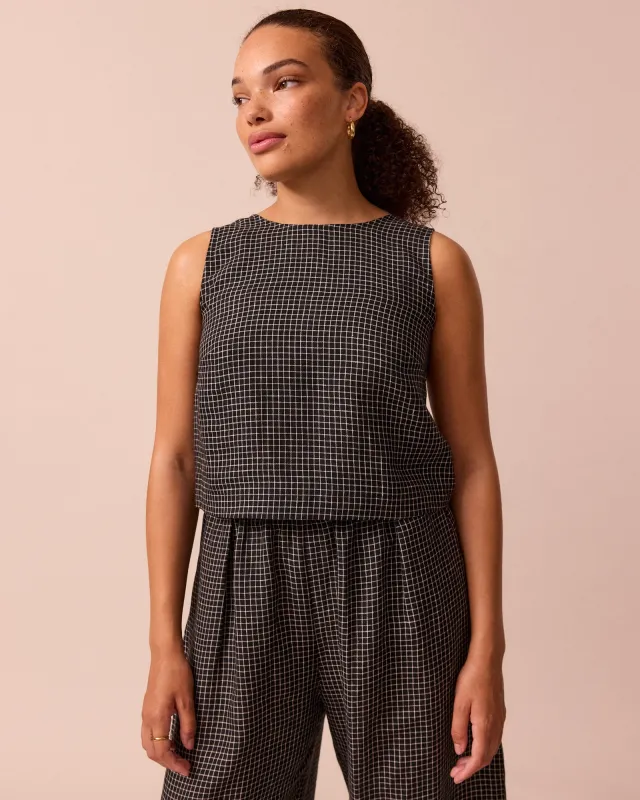 Esme Black Mini Grid Linen Top sold by Beyond Nine