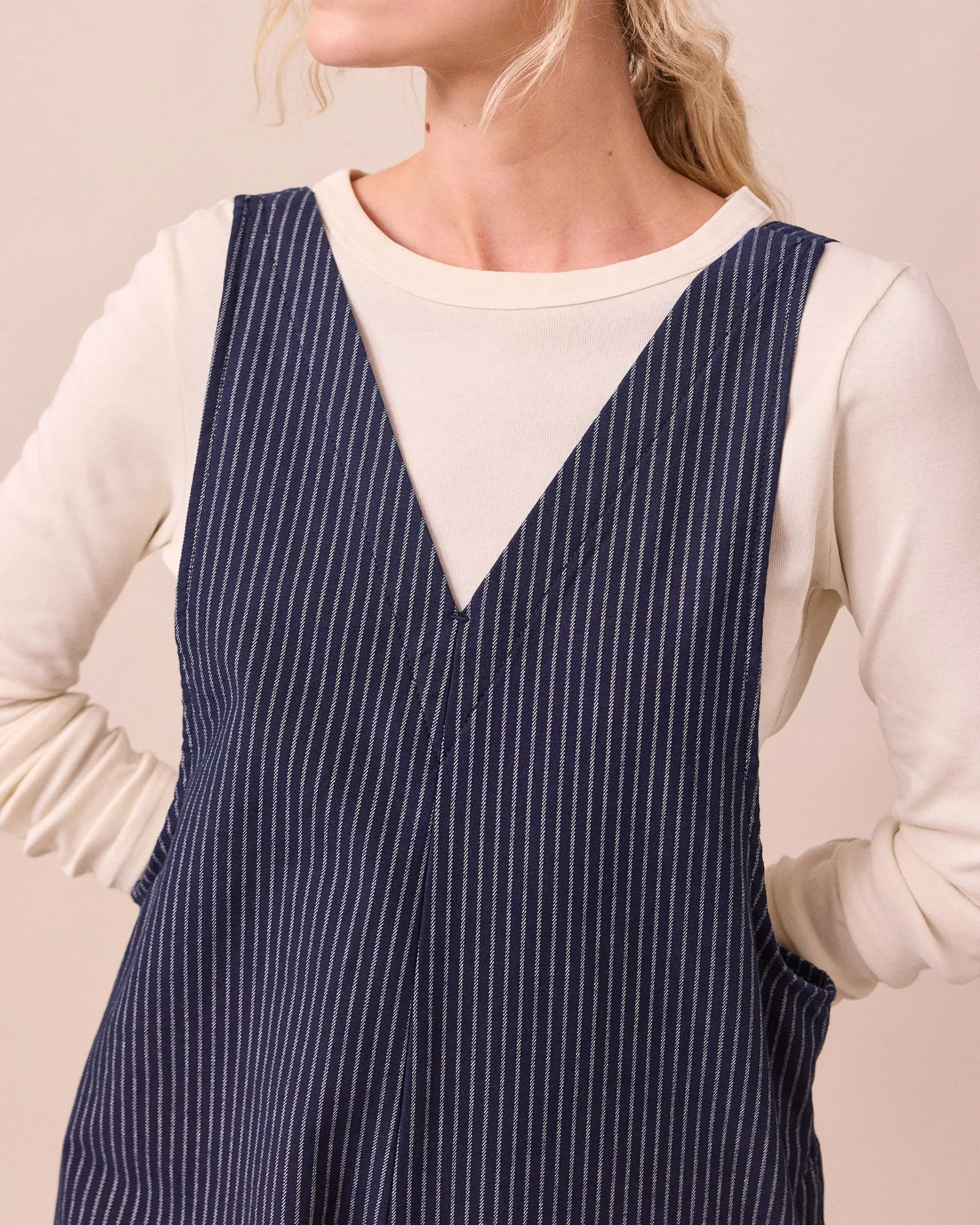 Ottie Navy Pinstripe Denim Jumpsuit sold by Beyond Nine product image thumbnail 2