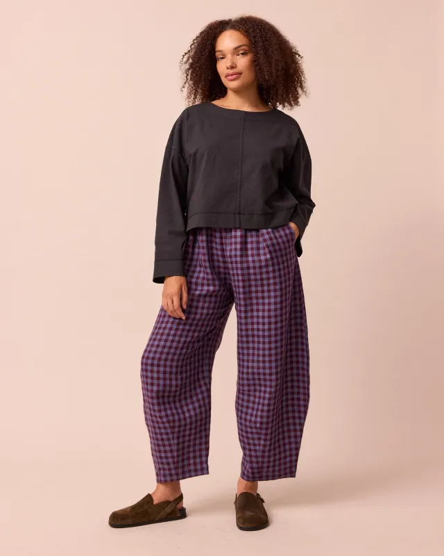 Daisy Blueberry Gingham Linen Trousers made by Beyond Nine