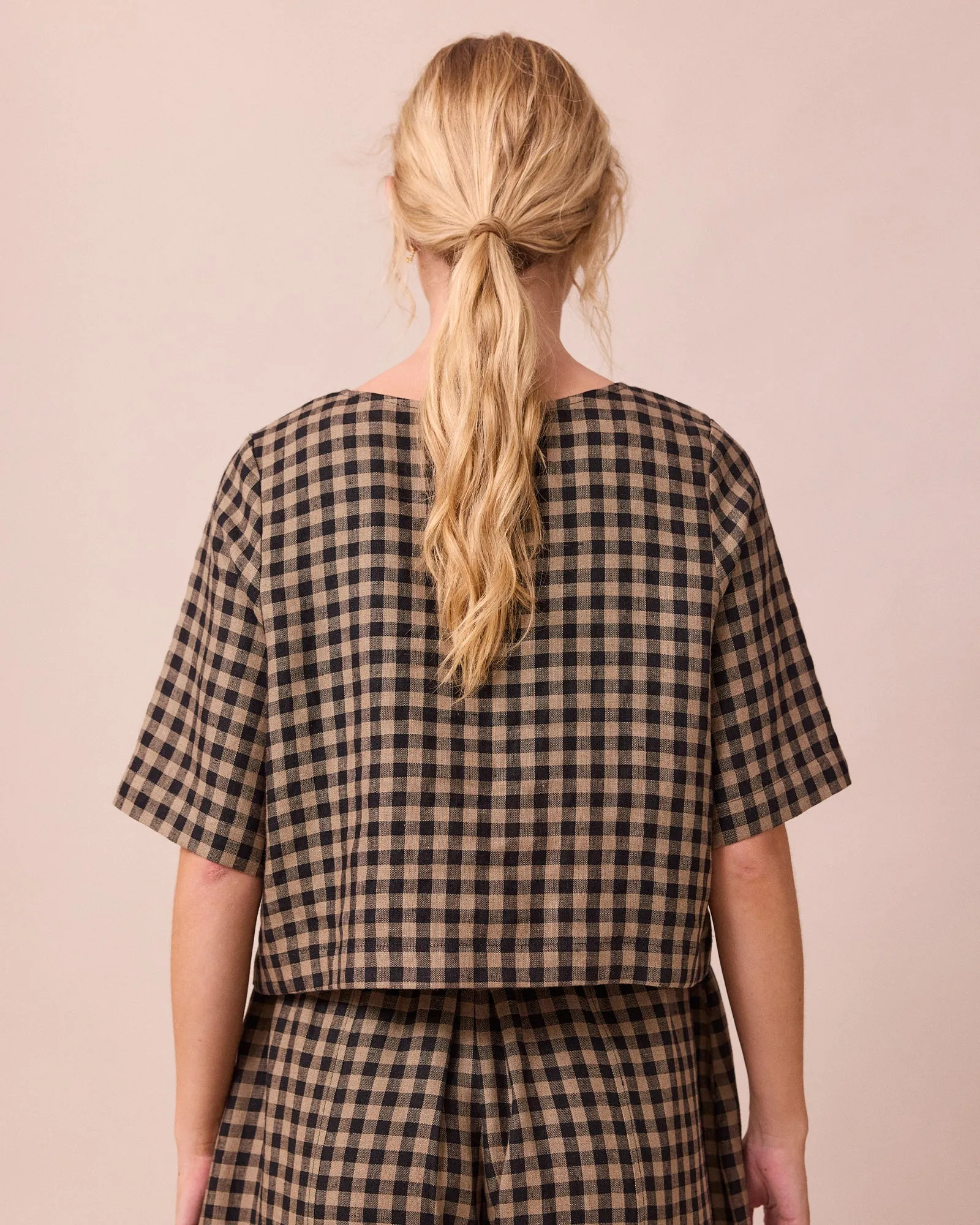 Evelyn Coffee Gingham Linen Top sold by Beyond Nine product image thumbnail 4
