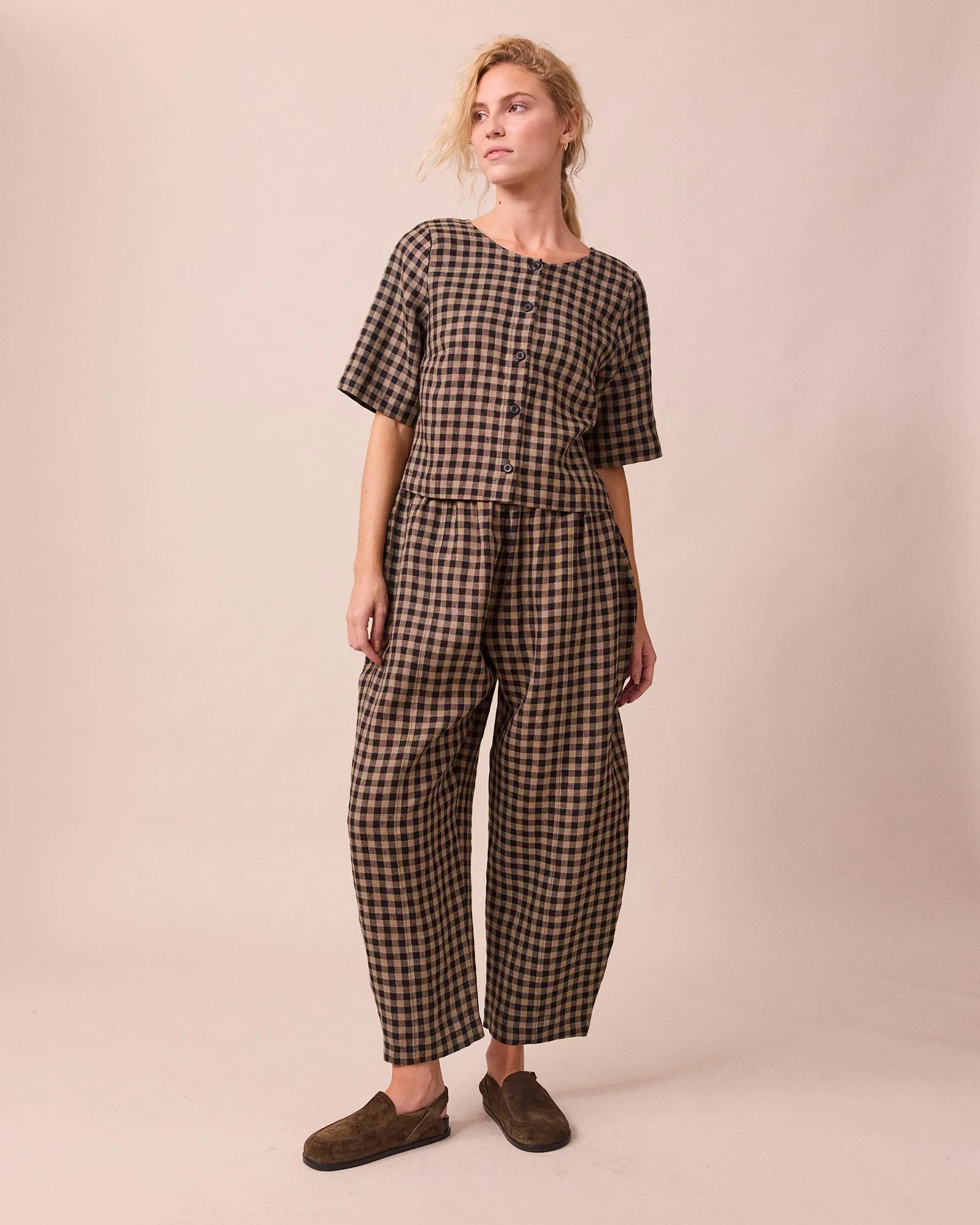 Evelyn Coffee Gingham Linen Top sold by Beyond Nine product image thumbnail 2