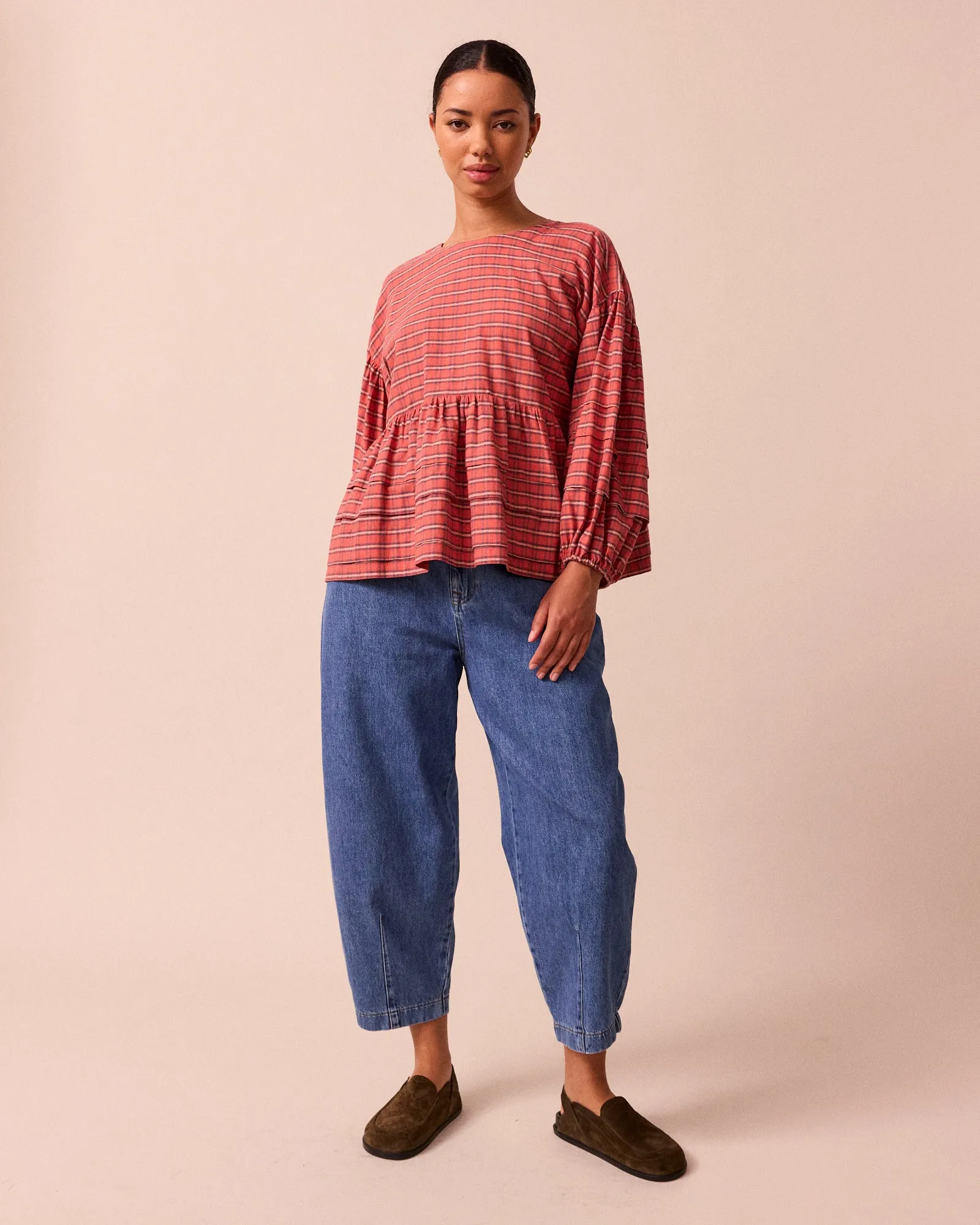 Simone Washed Tartan Plaid Cotton Linen Top sold by Beyond Nine product image thumbnail 4