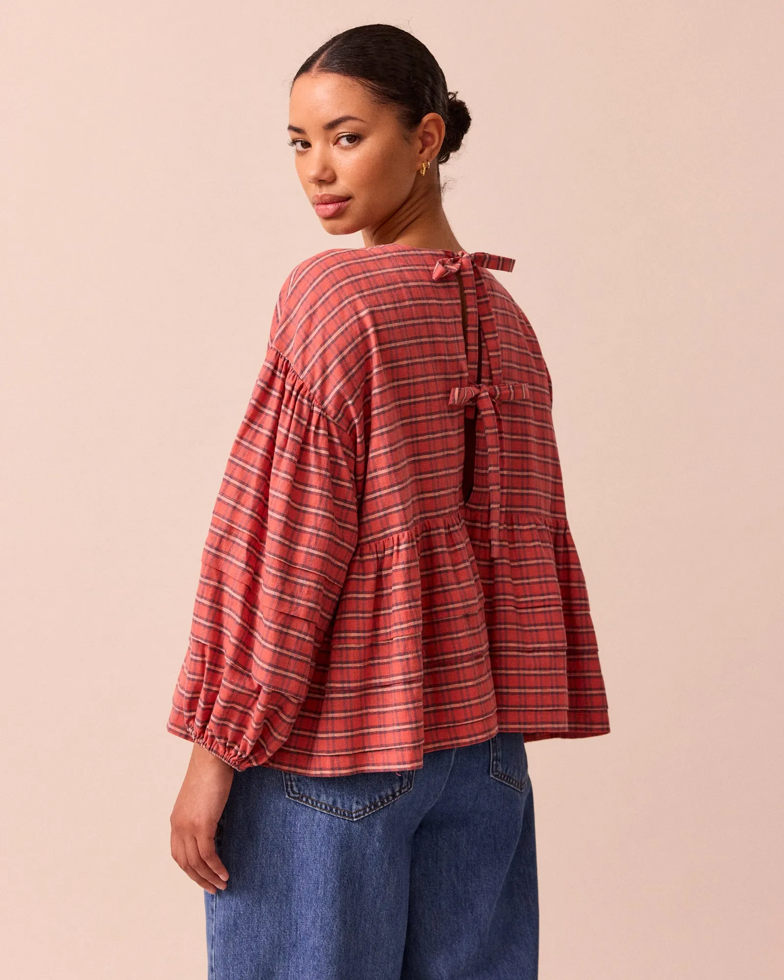 Simone Washed Tartan Plaid Cotton Linen Top sold by Beyond Nine product image thumbnail 2
