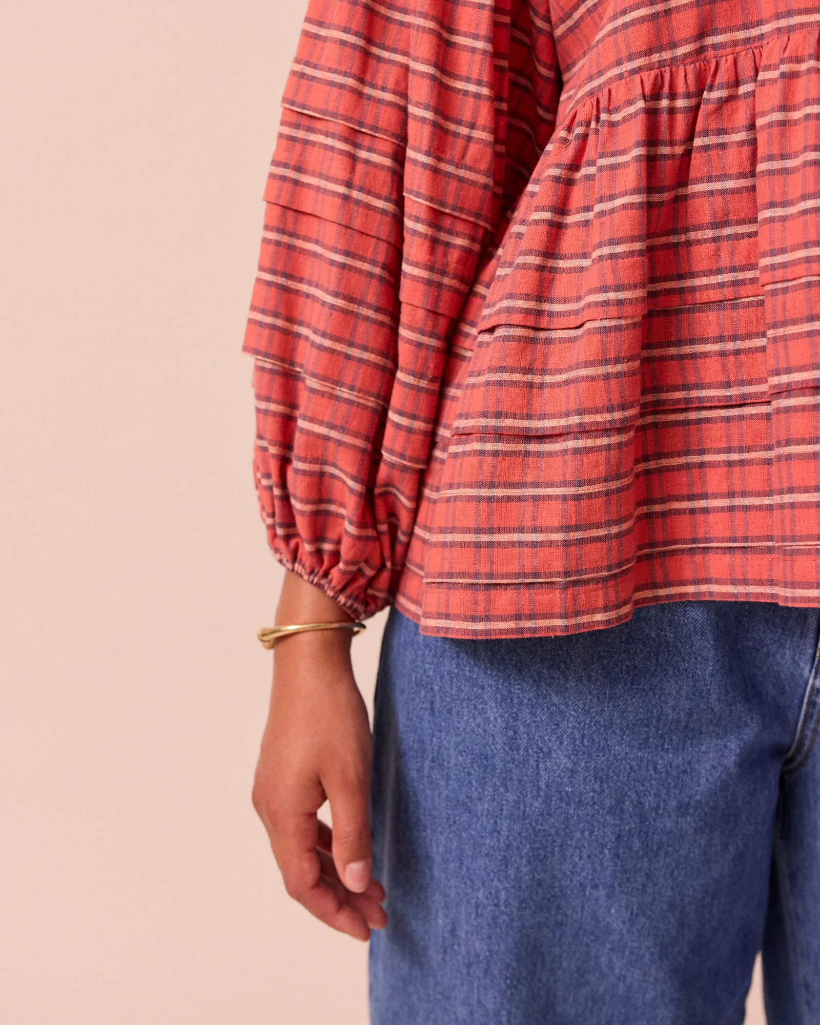 Simone Washed Tartan Plaid Cotton Linen Top sold by Beyond Nine product image thumbnail 5