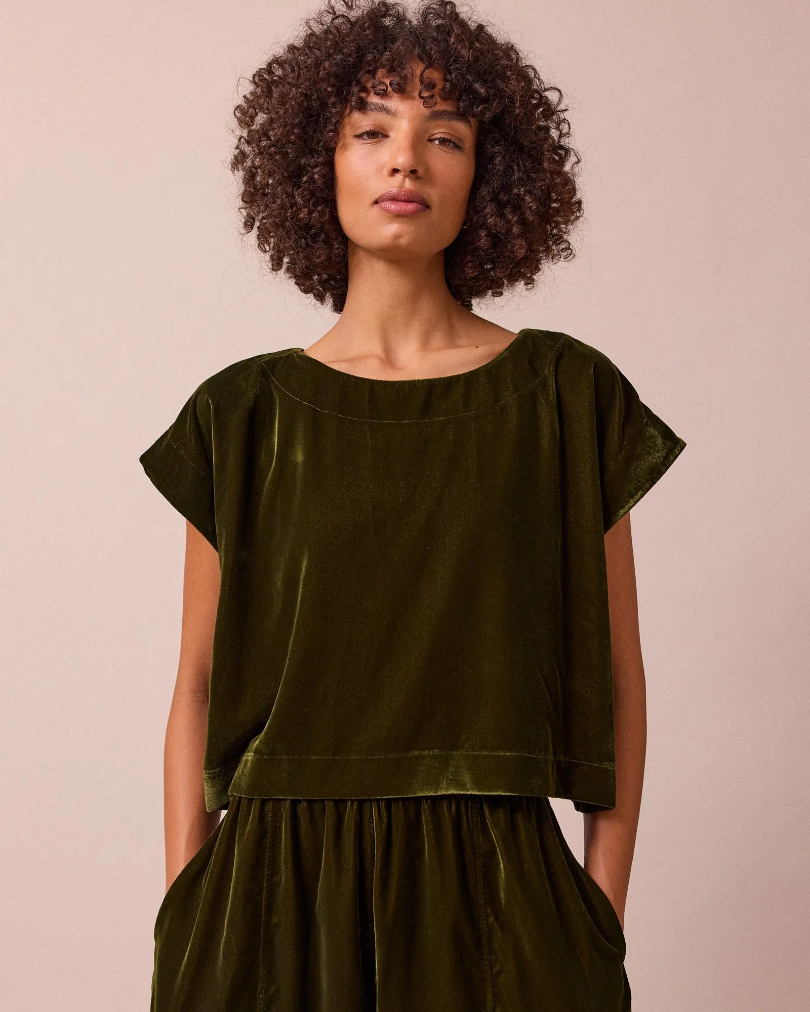 Polly Moss Green Velvet Top sold by Beyond Nine