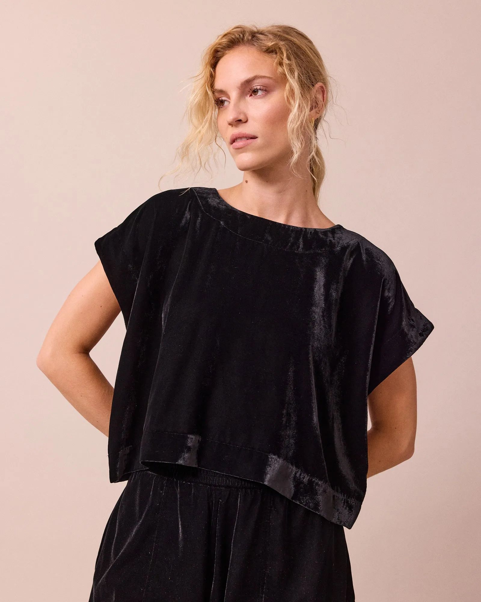 Polly Black Velvet Top sold by Beyond Nine