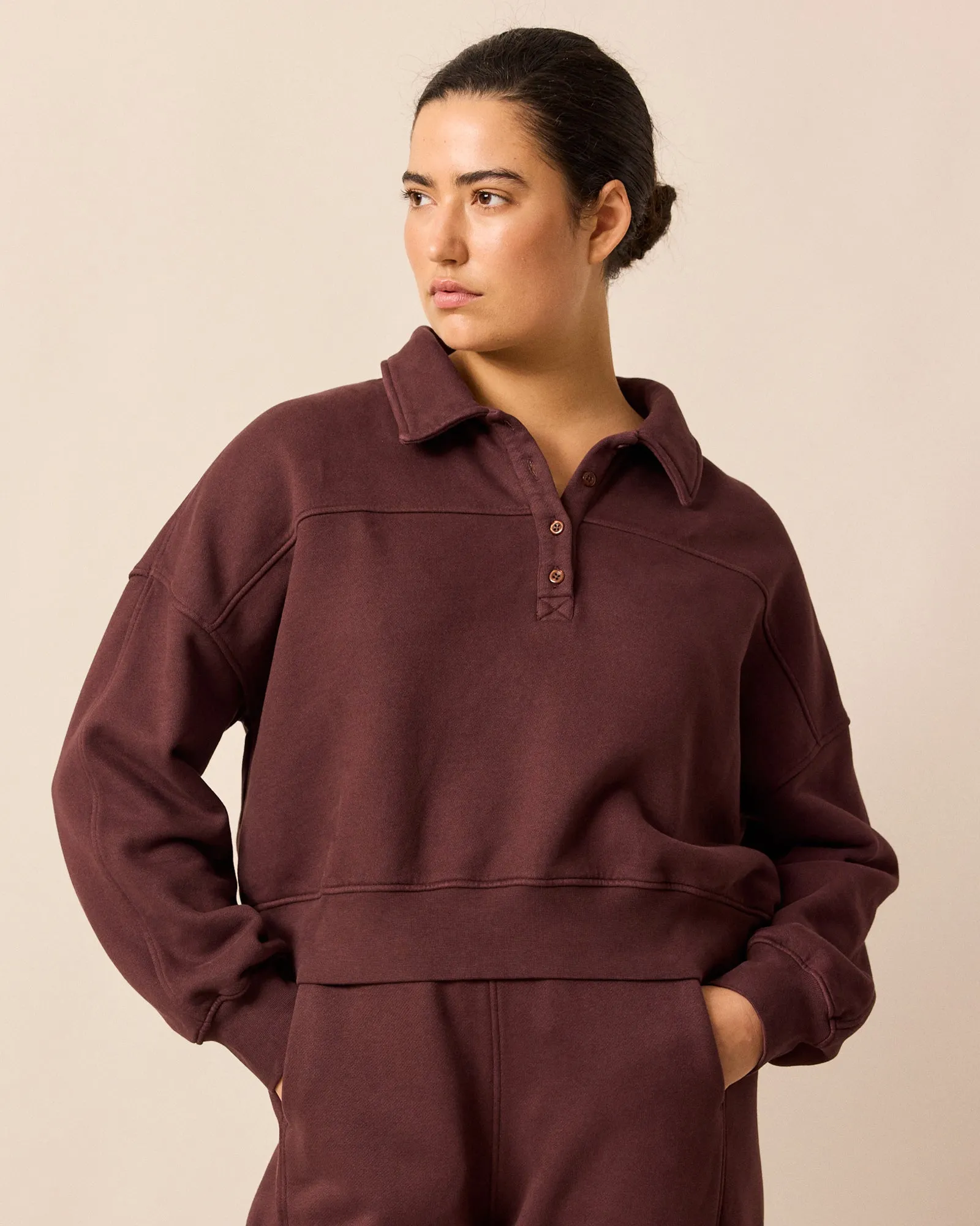 Cleo Burgundy Fleeceback Jersey Jumper sold by Beyond Nine