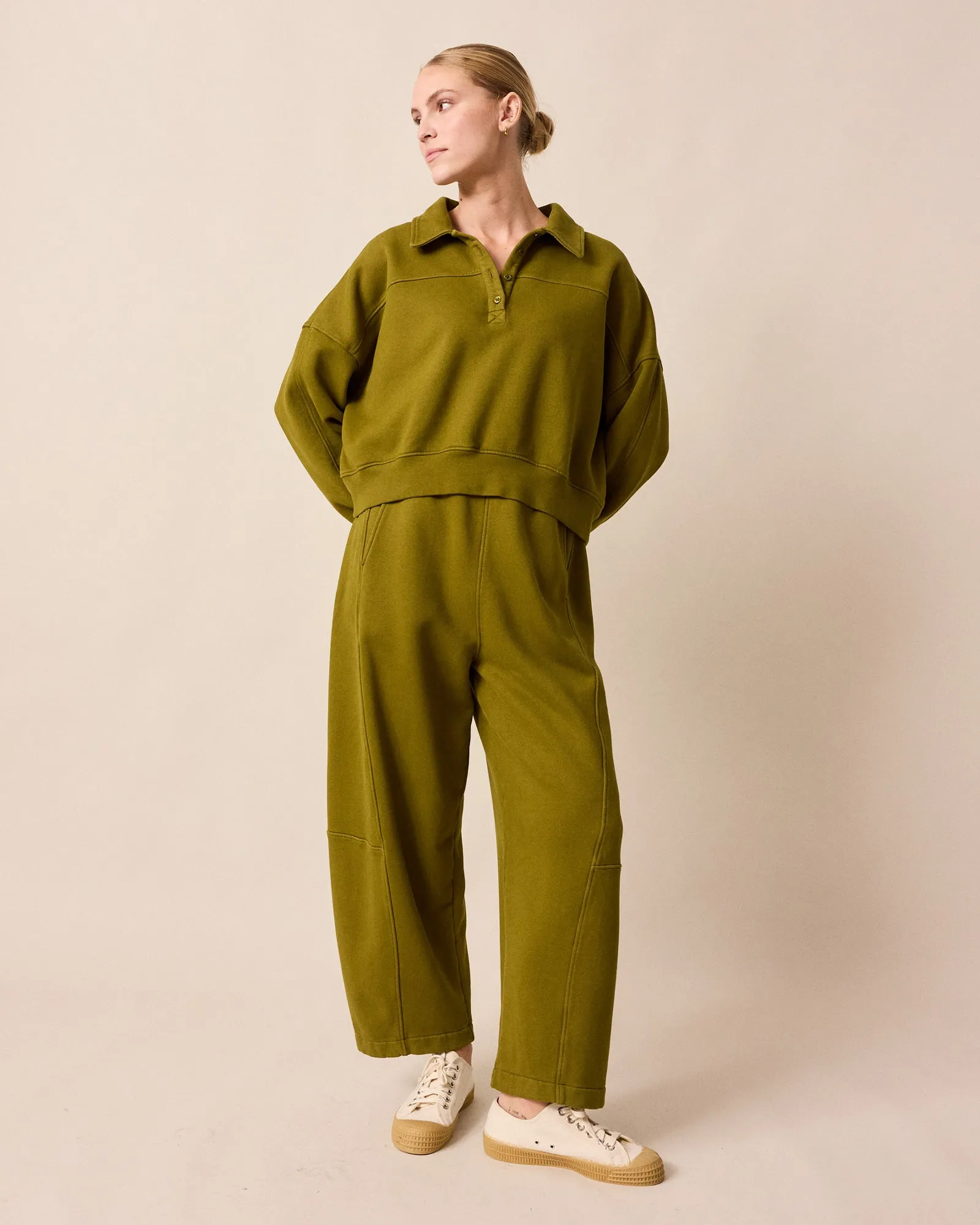Cleo Fresh Olive Fleeceback Jersey Jumper sold by Beyond Nine product image thumbnail 3