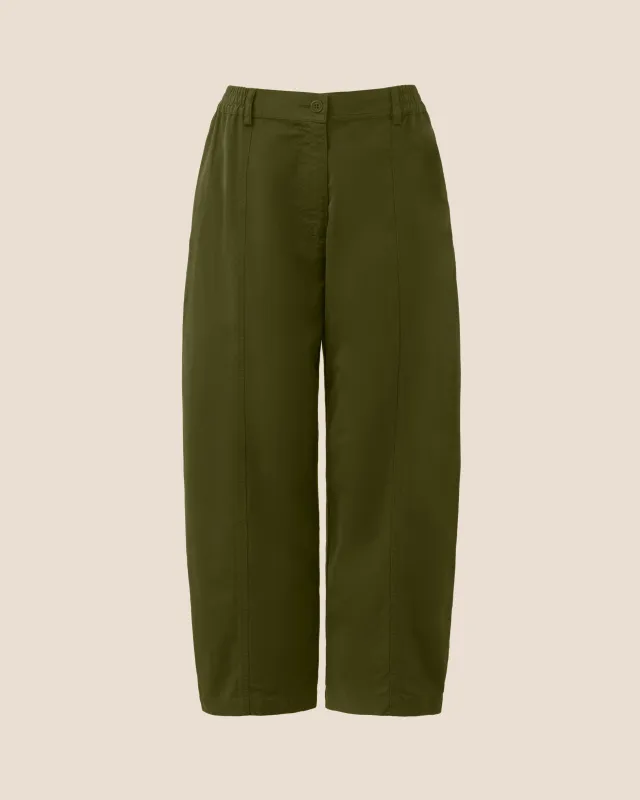 Millie Dark Olive Cotton Trousers sold by Beyond Nine