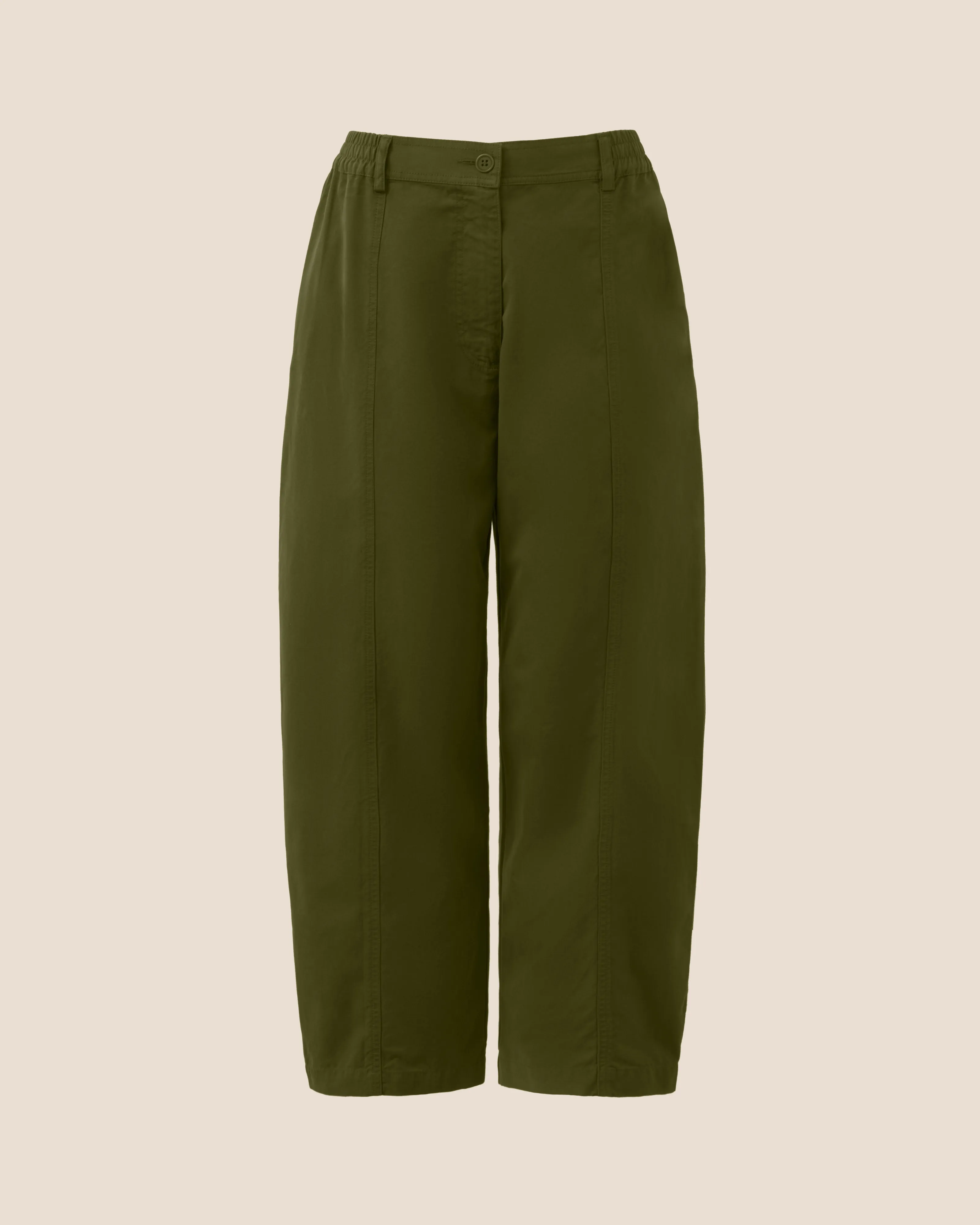 Millie Dark Olive Cotton Trousers sold by Beyond Nine