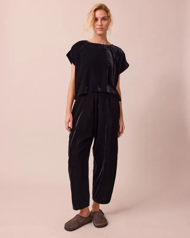 Mabel Black Velvet Trousers sold by Beyond Nine
