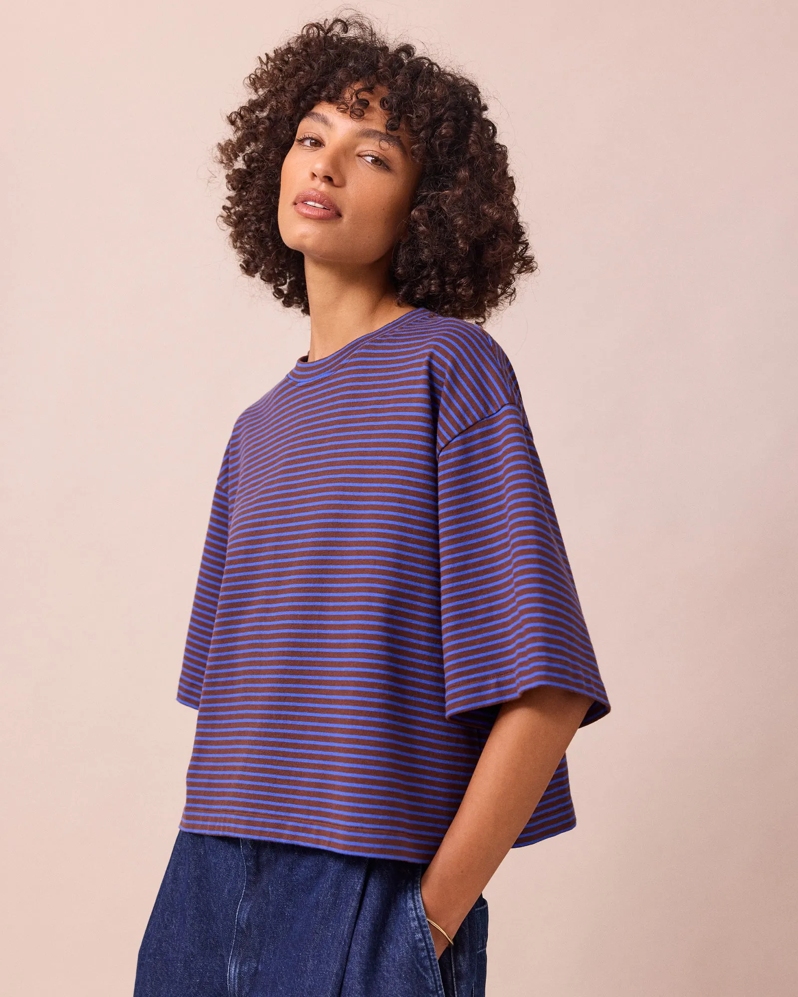 Nova Brown & Blue Stripe Jersey T-Shirt sold by Beyond Nine product image thumbnail 5