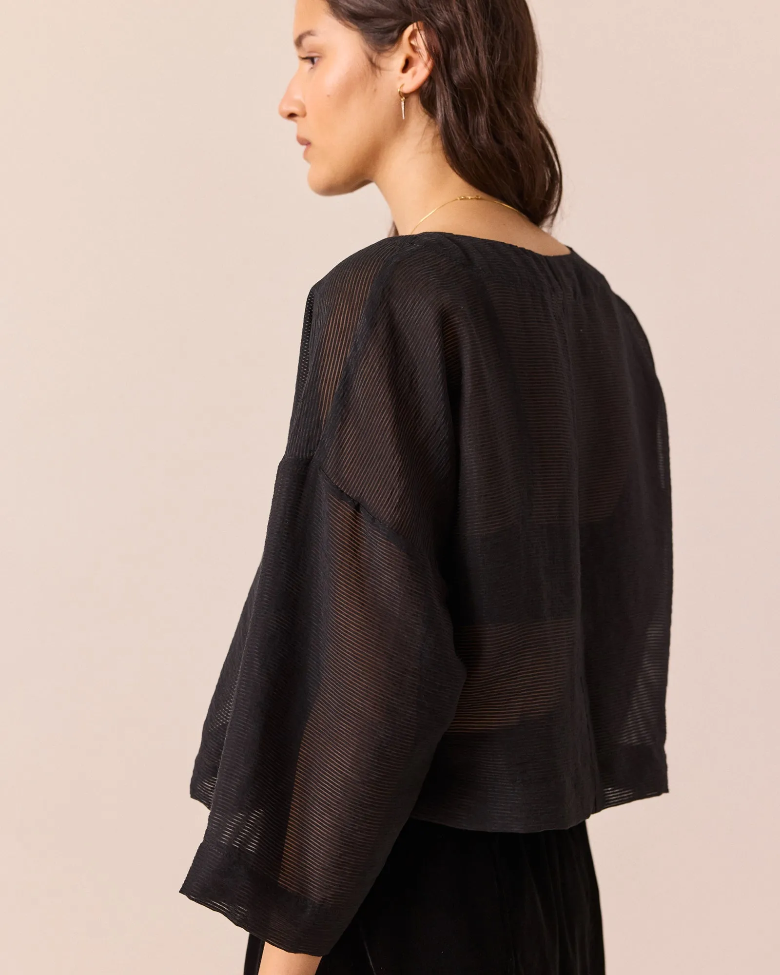 Lily Black Sheer Stripe Top sold by Beyond Nine product image thumbnail 4