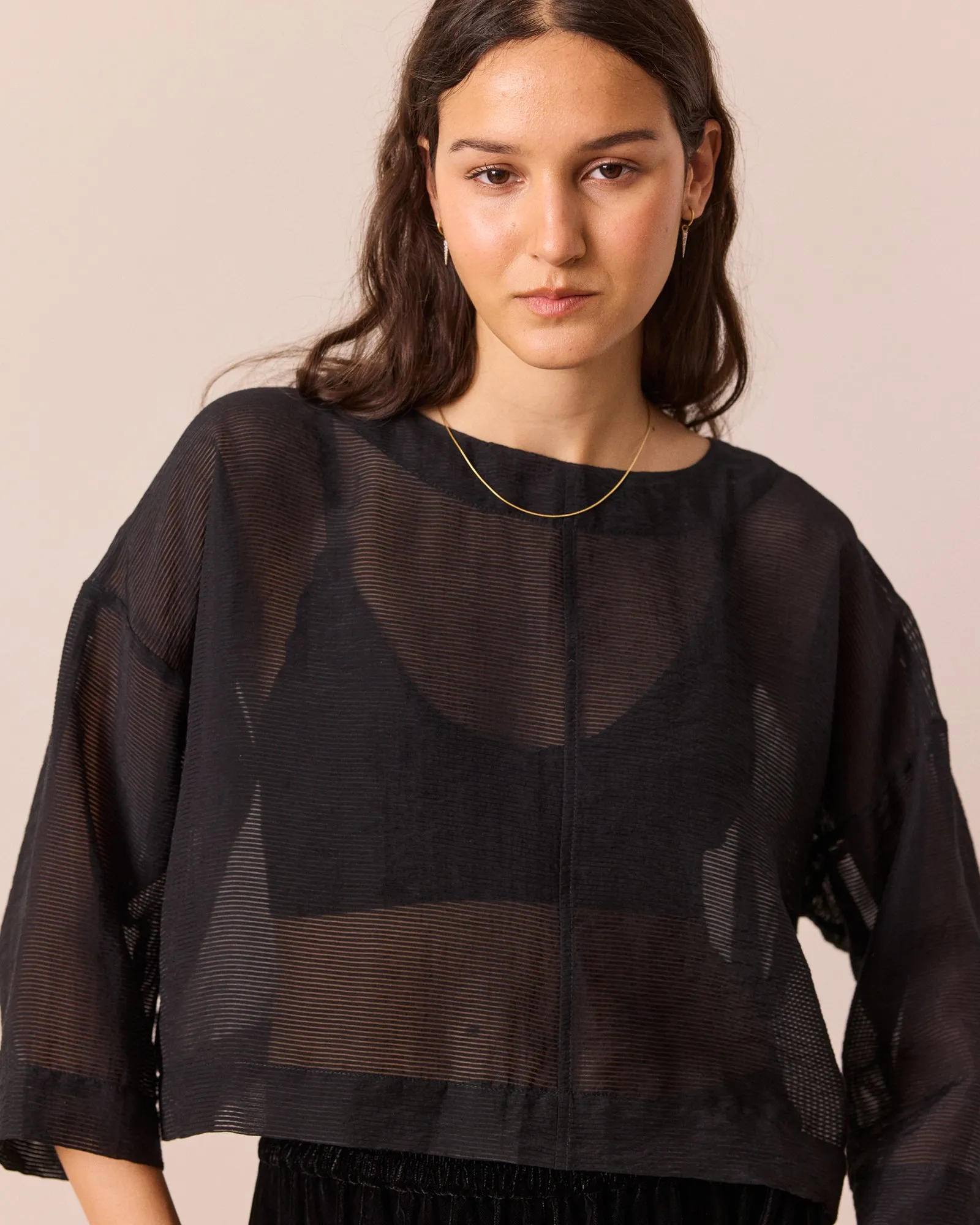 Lily Black Sheer Stripe Top sold by Beyond Nine product image thumbnail 3