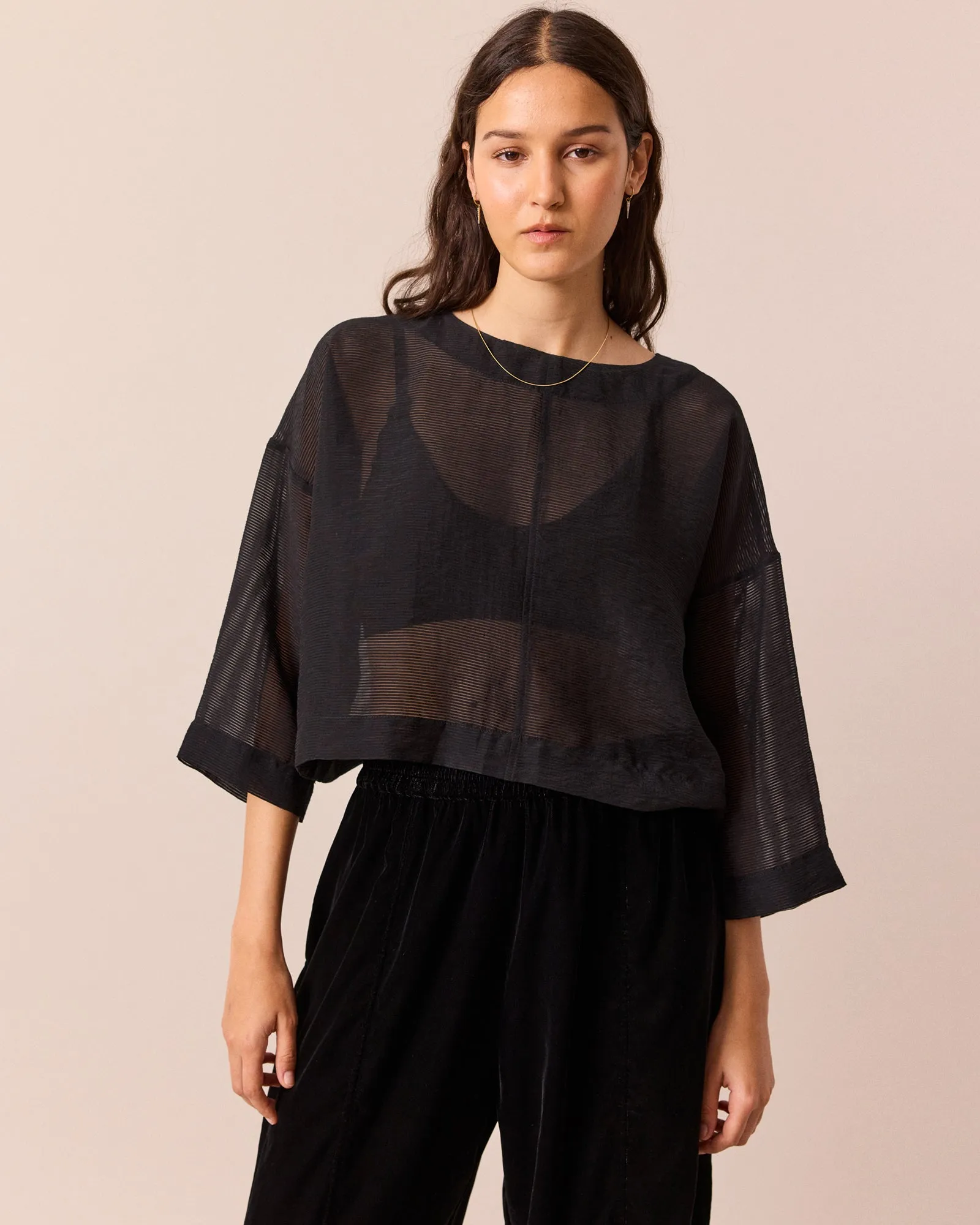 Lily Black Sheer Stripe Top sold by Beyond Nine