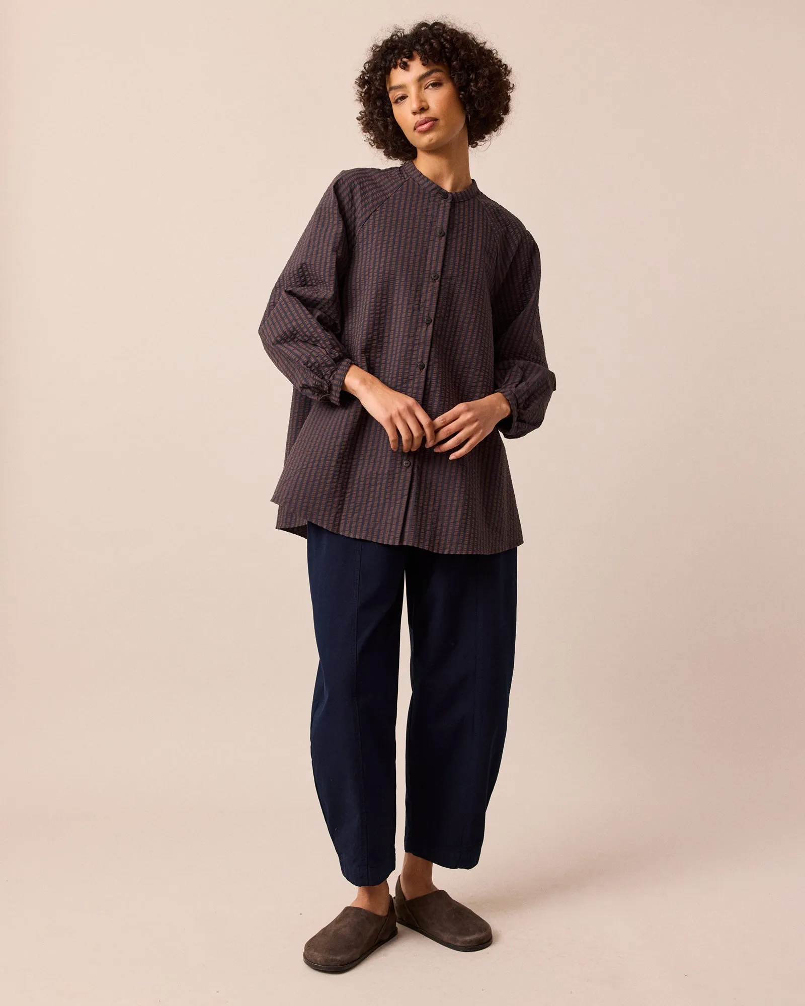 Mia Navy & Chocolate Seersucker Shirt sold by Beyond Nine product image thumbnail 2