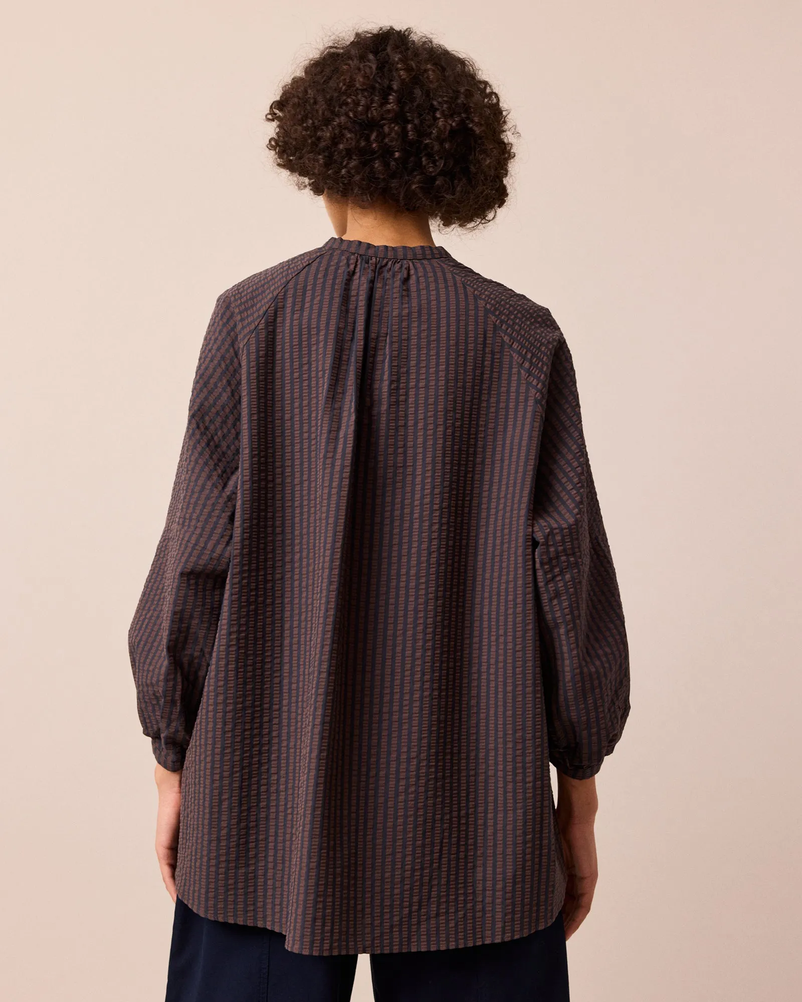 Mia Navy & Chocolate Seersucker Shirt sold by Beyond Nine product image thumbnail 4