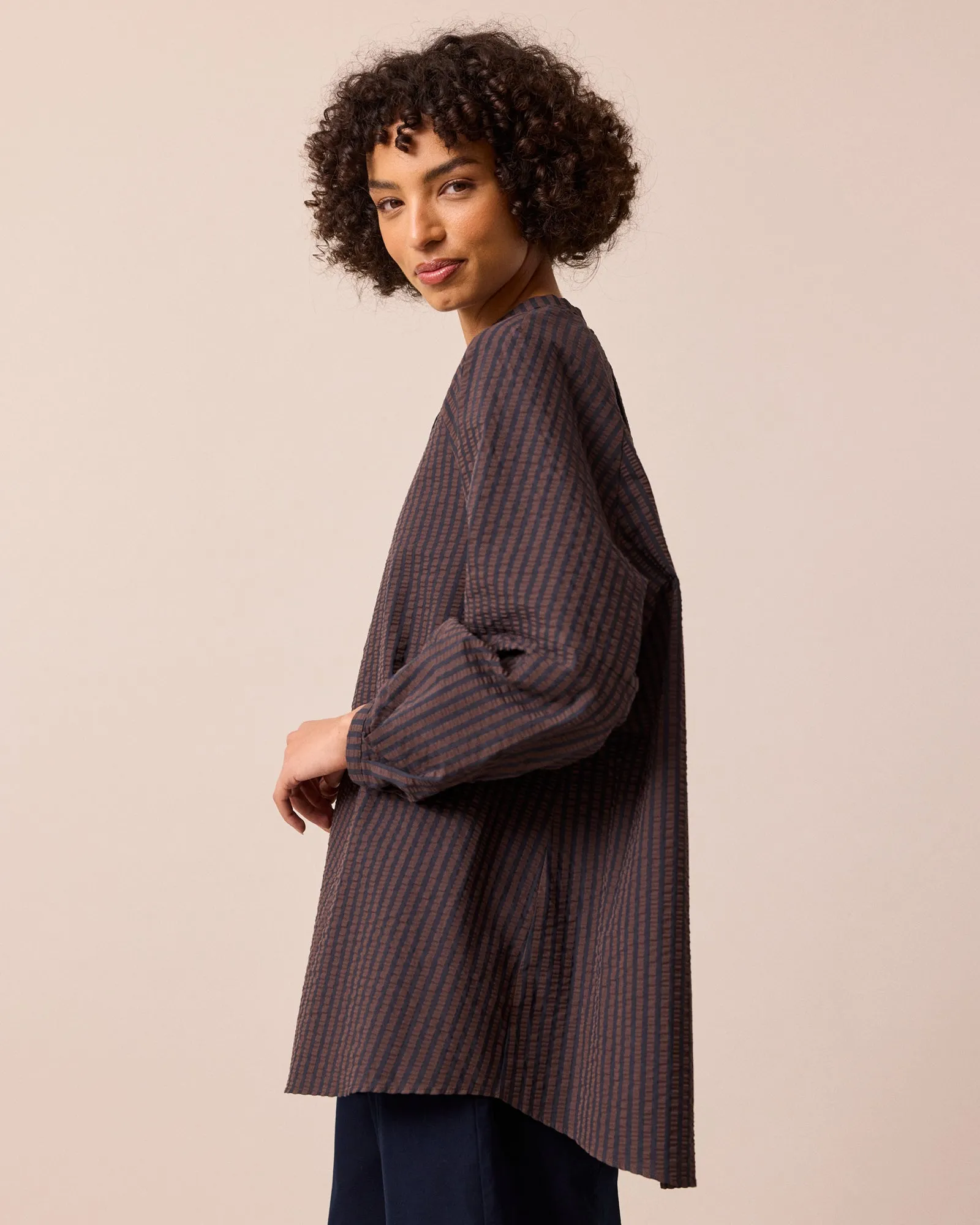 Mia Navy & Chocolate Seersucker Shirt sold by Beyond Nine product image thumbnail 3